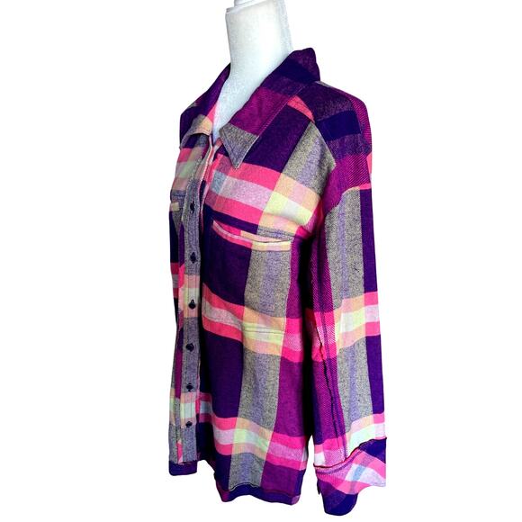 Free People So Long Summer Plaid Flannel Button Down Pink Purple Sm/Med NWT - Picture 5 of 13